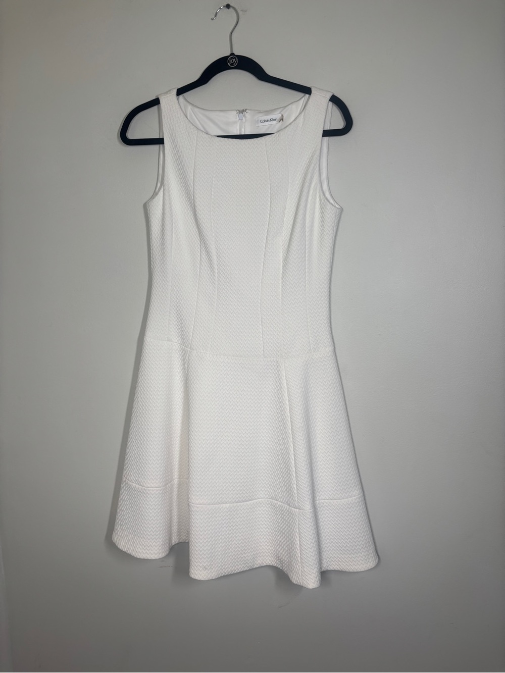 Calvin Klein White Sleeveless Fit & Flare Textured Dress